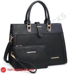 Vegan Leather Satchel Tote Work Bag Chic Minimal Elegant Adjustable Straps